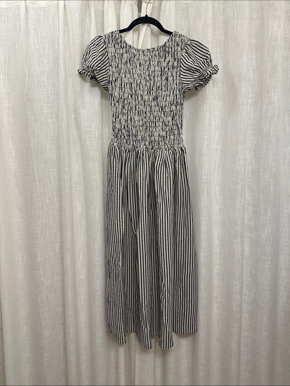 Maeve Black & White Striped Smocked Maxi Dress